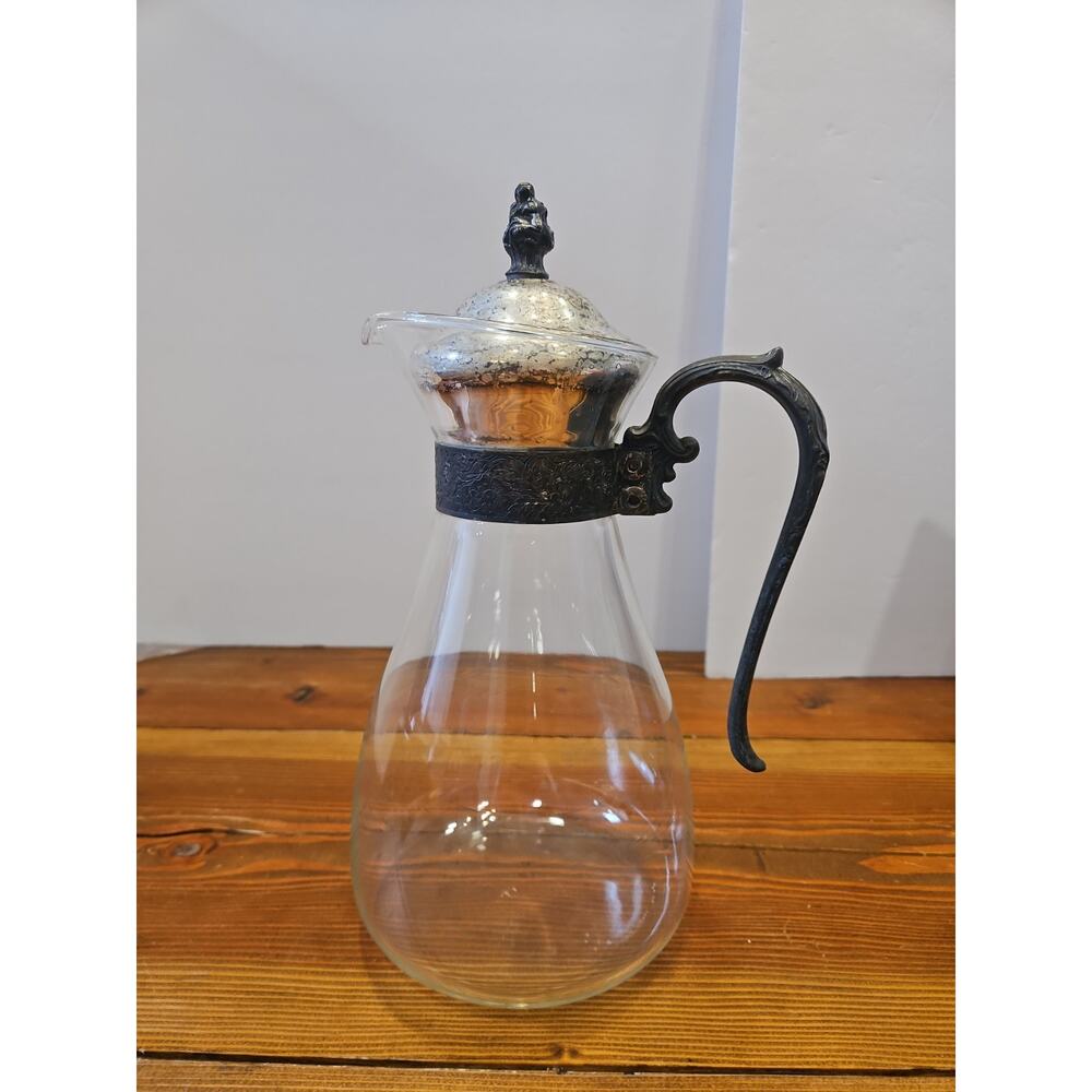 VTG Silver Plate Glass Victorian Style Pitcher Water Jug‎